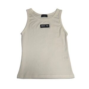 White Fox Boutique Ribbed Tank Top White Logo Patch Sleeveless Small